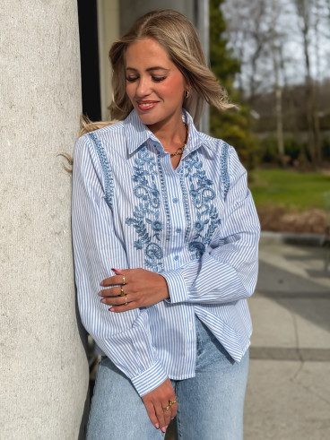 Chemise lignée Emiléna - Bleu/Blanc