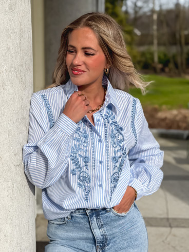 Chemise lignée Emiléna - Bleu/Blanc
