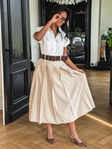 Robe longue Bénédicte - Blanc/Beige