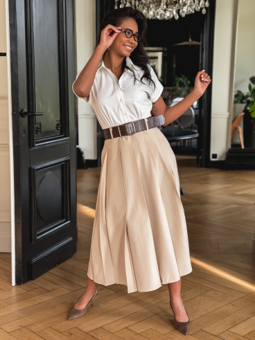 Robe longue Bénédicte - Blanc/Beige