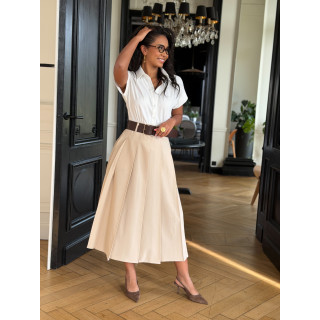 Robe longue Bénédicte - Blanc/Beige