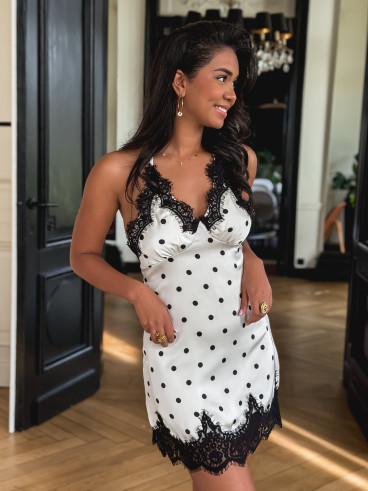 Robe à pois Louna - Blanc/Noir