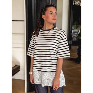 T-shirt ligné Flavia - Bleu marine/Ecru