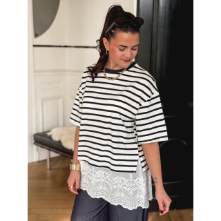 T-shirt ligné Flavia - Bleu marine/Ecru