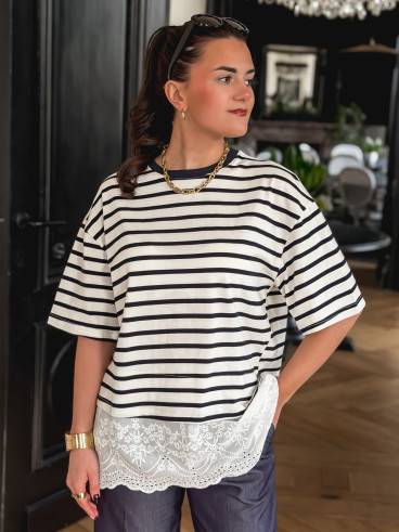 T-shirt ligné Flavia - Bleu marine/Ecru