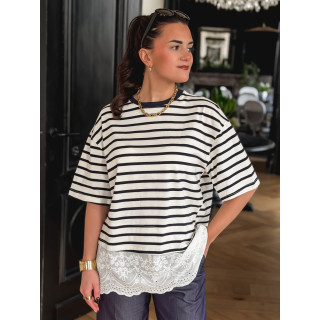 T-shirt ligné Flavia - Bleu marine/Ecru