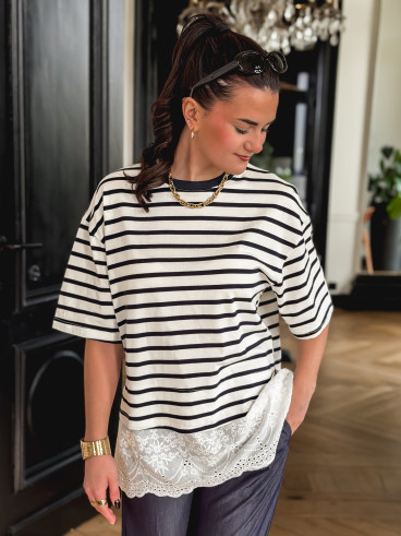 T-shirt ligné Flavia - Bleu marine/Ecru