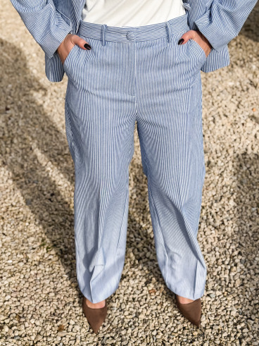 Pantalon ligné Libéria - Bleu/Blanc