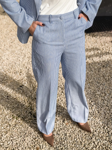 Pantalon ligné Libéria - Bleu/Blanc