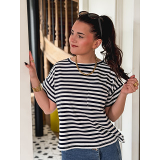 T-shirt ligné Ophélie - Bleu marine