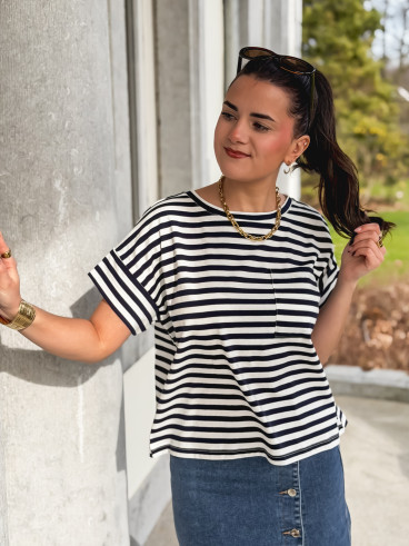 T-shirt ligné Ophélie - Bleu marine