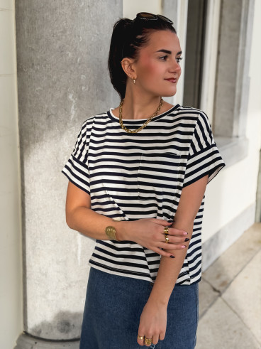 T-shirt ligné Ophélie - Bleu marine