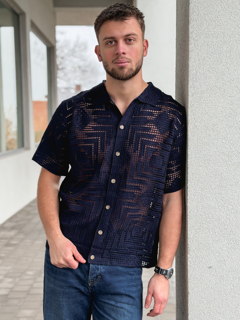 Chemise en crochet Sully - Bleu marine Chemise en crochet Sully - Bleu marine