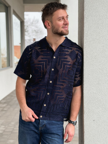 Chemise en crochet Sully - Bleu marine Chemise en crochet Sully - Bleu marine