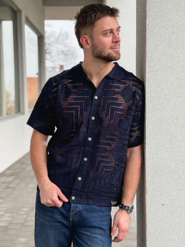 Chemise en crochet Sully - Bleu marine Chemise en crochet Sully - Bleu marine