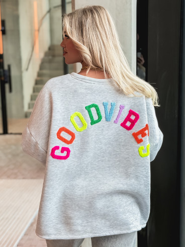 Pull "Good vibes" - Gris clair