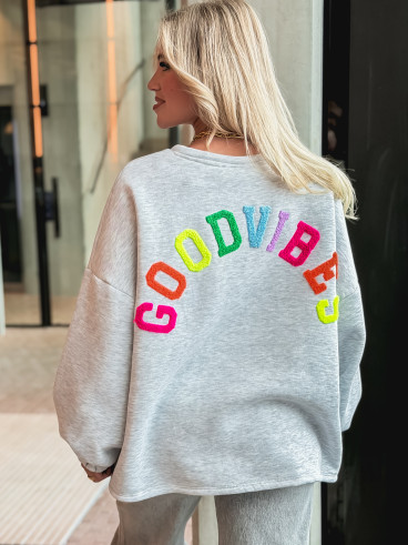 Pull "Good vibes" - Gris clair