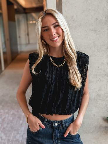 Blouse en dentelle Kara - Noir