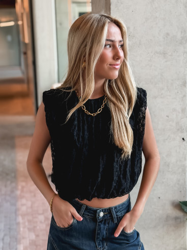 Blouse en dentelle Kara - Noir