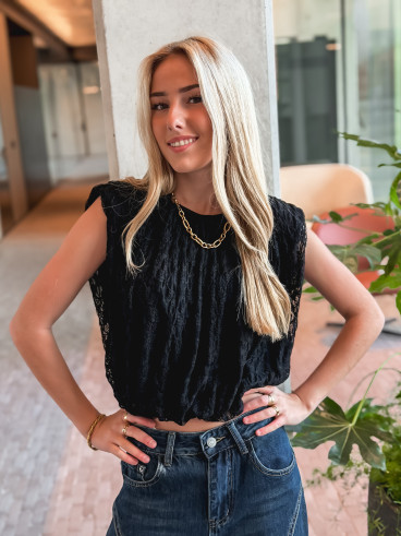 Blouse en dentelle Kara - Noir