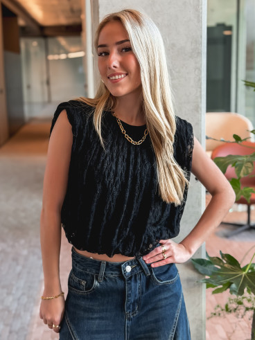 Blouse en dentelle Kara - Noir