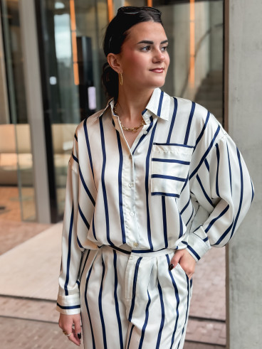 Chemise ligné Catania - Ecru/Bleu marine