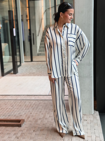 Pantalon ligné Catania - Ecru/Bleu marine