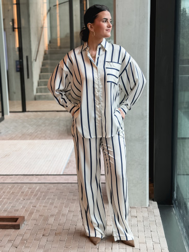 Pantalon ligné Catania - Ecru/Bleu marine