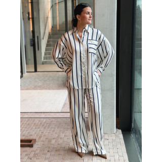 Pantalon ligné Catania - Ecru/Bleu marine