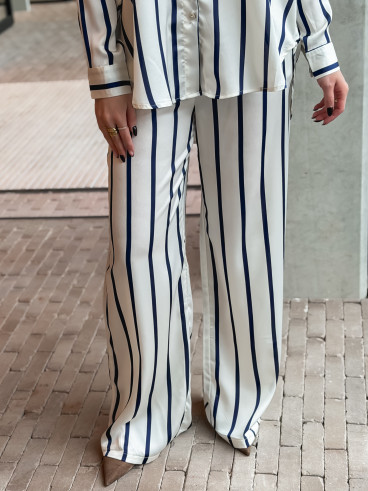 Pantalon ligné Catania - Ecru/Bleu marine