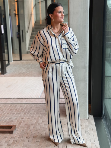 Pantalon ligné Catania - Ecru/Bleu marine