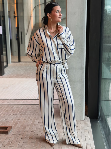 Pantalon ligné Catania - Ecru/Bleu marine