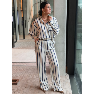 Pantalon ligné Catania - Ecru/Bleu marine