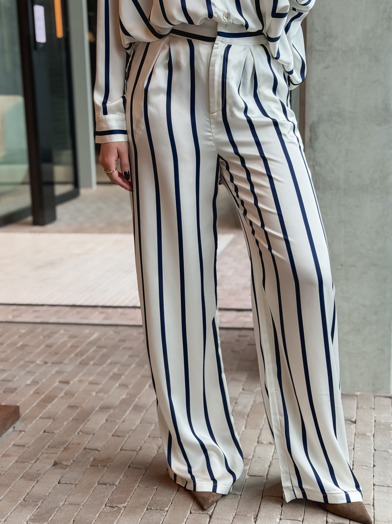 Pantalon ligné Catania - Ecru/Bleu marine