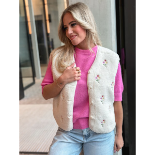 Gilet teddy à fleurs Tylia - Écru
