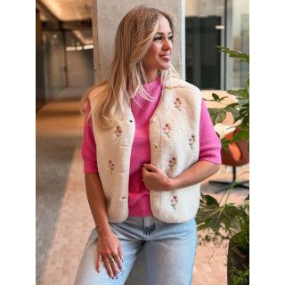 Gilet teddy à fleurs Tylia - Écru