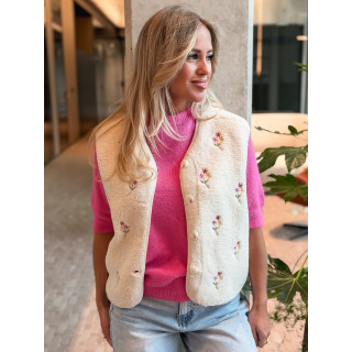 Gilet teddy à fleurs Tylia - Écru