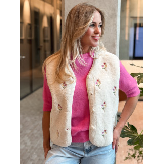 Gilet teddy à fleurs Tylia - Écru