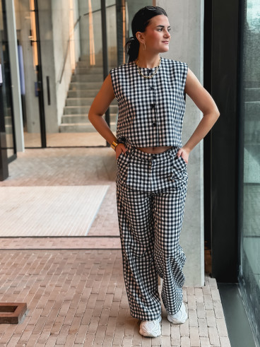 Pantalon à carreaux Esyla - Bleu marine/Blanc