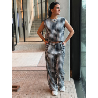 Pantalon à carreaux Esyla - Bleu marine/Blanc