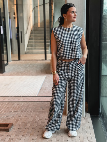 Pantalon à carreaux Esyla - Bleu marine/Blanc