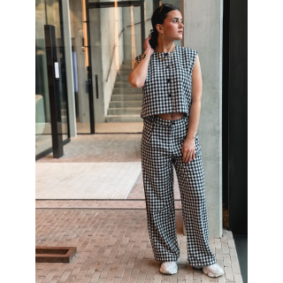 Pantalon à carreaux Esyla - Bleu marine/Blanc