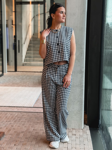 Pantalon à carreaux Esyla - Bleu marine/Blanc