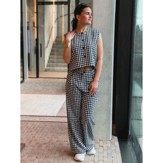 Pantalon à carreaux Esyla - Bleu marine/Blanc