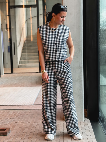 Pantalon à carreaux Esyla - Bleu marine/Blanc