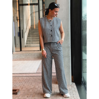 Pantalon à carreaux Esyla - Bleu marine/Blanc