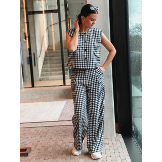 Pantalon à carreaux Esyla - Bleu marine/Blanc