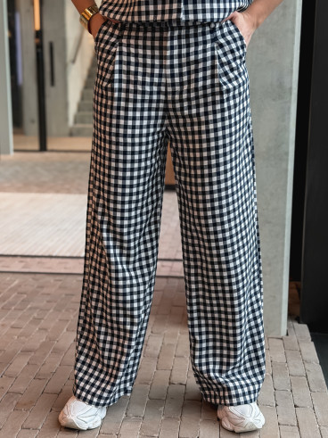 Pantalon à carreaux Esyla - Bleu marine/Blanc