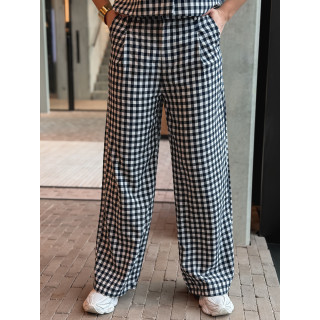 Pantalon à carreaux Esyla - Bleu marine/Blanc