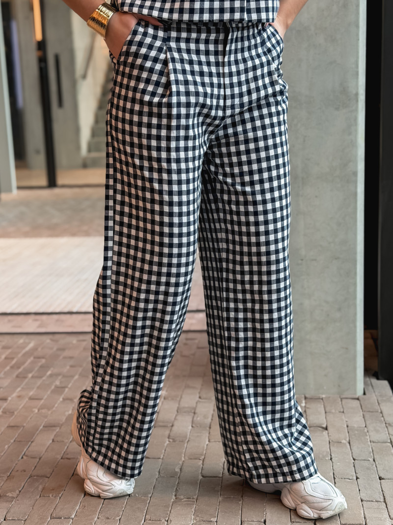 Pantalon à carreaux Esyla - Bleu marine/Blanc